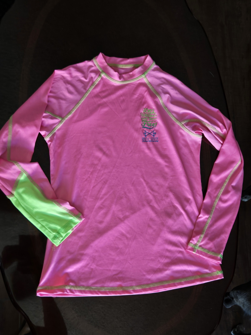 Kids Long-Sleeve Rash Guard Swim Shirt - Pink with Lime Accent M